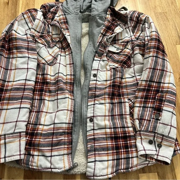 Natural Reflections Plaid Sherpa Lined Hooded Jacket Shacket L/G - Picture 4 of 10